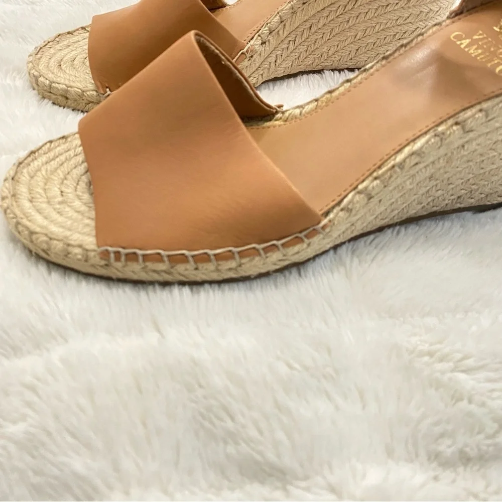 Vince Camuto Tan Leather Espadrille Wedge Sandals Size 9.5